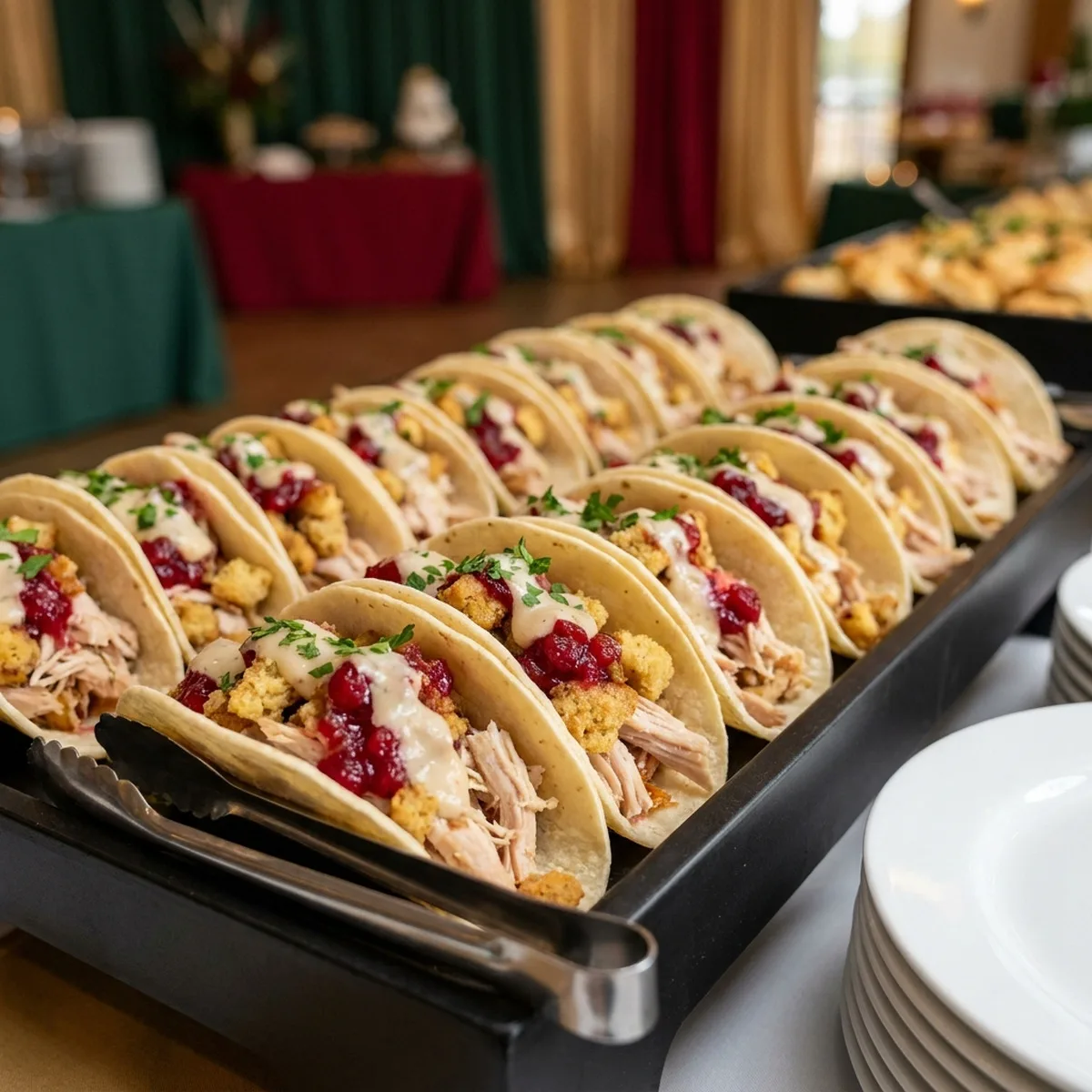 Build-your-own tacos with chipotle chicken, onions and cilantro at a Toronto catering event